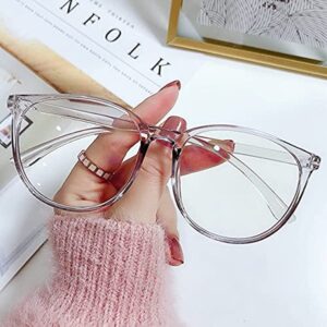 transparent computer glasses frame women men anti blue light round eyewear blocking glasses optical spectacle eyeglass (gray)