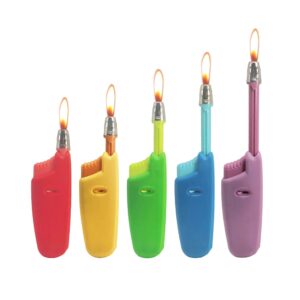 candle lighter long neck adjustable lighter butane gas refillable plastic lighter kitchen igniter (5 pack) (butane included) (5 pack lighters)