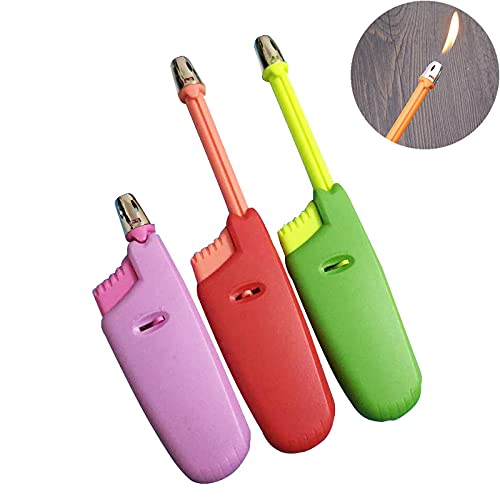 Candle Lighter Long Neck Adjustable Lighter Butane Gas Refillable Plastic Lighter Kitchen Igniter (5 Pack) (Butane Included) (5 Pack Lighters)