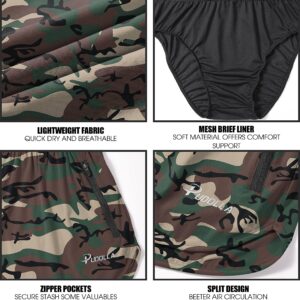 Pudolla Men’s Running Shorts 3 Inch Quick Dry Gym Athletic Workout Shorts for Men with Zipper Pockets(Camo Green Medium)