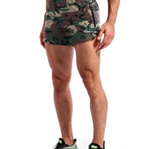 Pudolla Men’s Running Shorts 3 Inch Quick Dry Gym Athletic Workout Shorts for Men with Zipper Pockets(Camo Green Medium)