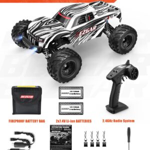 BEZGAR HM121 1:12 Scale RC Truck - 4x4 Offroad Waterproof High Speed 45+ KM/H Remote Control Truck for All Terrains, 2.4Ghz 4WD Fast RC Cars for Adults and Kids Boys with 2 Rechargebale Batteries