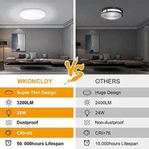 WKONCLDY 6PACK 3200lm LED Flush Mount Ceiling Light, Super Slim 12 inch LED Ceiling Light, 5000K Daylight LED Ceiling Light for Bedroom, living room, dining room, garage and office (White, Six Pack)