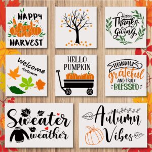 8 pcs fall autumn stencils for painting on wood wall, fall theme pattern templates for diy home fall farmhouse decorations, paint wood signs, reusable plastic stencil