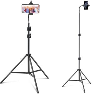 tall tripod for iphone pixel 6.67ft/80inch tripod phone video cell stand photography rotatable live video stand compatible with and most mobile phones（ tripod + gooseneck+ phone clip+ carry bag）