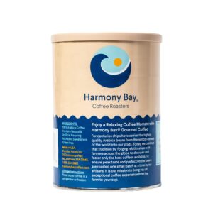 Harmony Bay Decaf Hazelnut Flavored Coffee - 100% Arabica Gourmet Ground Decaffeinated Coffee - Light Roast - Small Batch Roasted - Aromatic Nutty Flavored Coffee - 12 oz Can (Pack of 6)