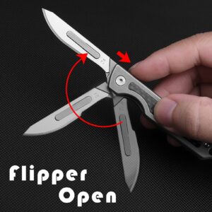 ITOKEY Titanium Folding Scalpel, Slim Razor Knife with Frame Lock, 10pcs #24 Replaceable Carbon Steel Blades, EDC Utility Pocket Knife with Clip, Surgical Keychain Knives for Men Hunting Skinning Outdoor (#24)