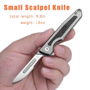 ITOKEY Titanium Folding Scalpel, Slim Razor Knife with Frame Lock, 10pcs #24 Replaceable Carbon Steel Blades, EDC Utility Pocket Knife with Clip, Surgical Keychain Knives for Men Hunting Skinning Outdoor (#24)