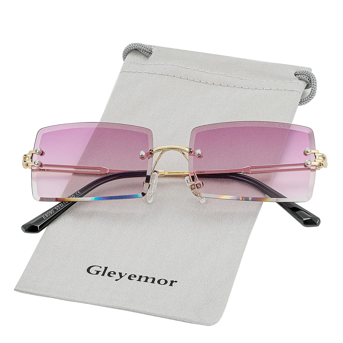 Gleyemor Rimless Rectangle Sunglasses for Women Mens Fashion Vintage Frameless Square Glasses with Gradient Lens (Gradient Purple)