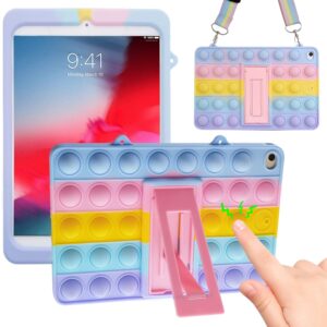 izi way pop it ipad mini case mini 5/4 kids girls, fidget toy poppet push bubble cute silicone tablet case cover, stand, shoulder strap for ipad mini 5th / 4th gen (7.9”, 2019/2015) - rainbow