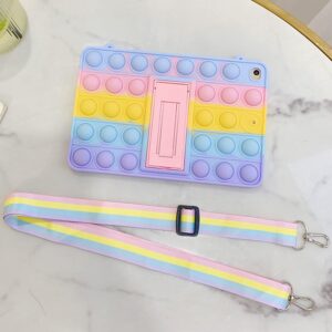 iZi Way Pop It iPad Mini Case Mini 5/4 Kids Girls, Fidget Toy Poppet Push Bubble Cute Silicone Tablet Case Cover, Stand, Shoulder Strap for iPad Mini 5th / 4th Gen (7.9”, 2019/2015) - Rainbow