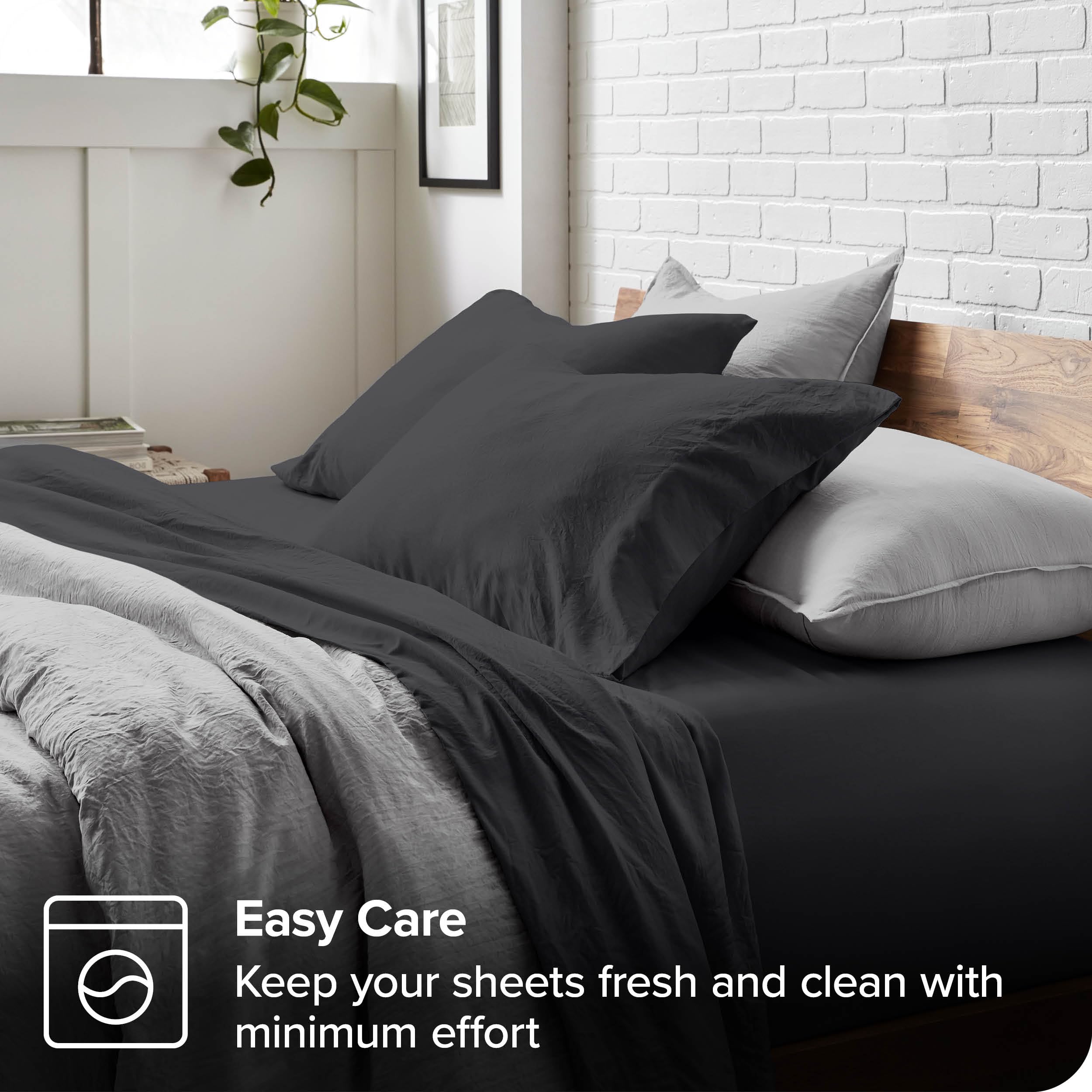 Bare Home Washed Queen Sheet Set - Premium 1800 Ultra-Soft Microfiber Queen Bed Sheets - Incredible Softness - Deep Pocket - Bedding Sheets & Pillowcases (Queen, Washed Black)