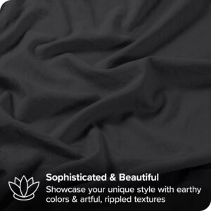 Bare Home Washed Queen Sheet Set - Premium 1800 Ultra-Soft Microfiber Queen Bed Sheets - Incredible Softness - Deep Pocket - Bedding Sheets & Pillowcases (Queen, Washed Black)