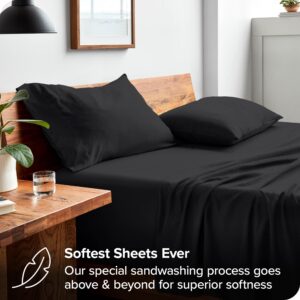 Bare Home Washed Queen Sheet Set - Premium 1800 Ultra-Soft Microfiber Queen Bed Sheets - Incredible Softness - Deep Pocket - Bedding Sheets & Pillowcases (Queen, Washed Black)