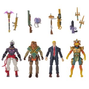 fortnite solo figures squad mode, four 4-inch highly detailed figures with weapons and harvesting tools - amazon exclusive