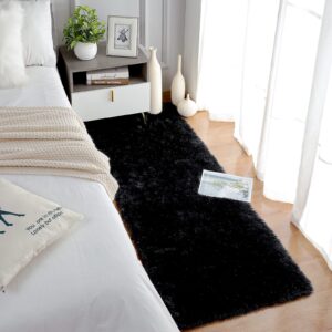 Chicrug Soft Runner Rugs for Bedroom Living Room Plush Fluffy Rug 2x6 Feet, Shag Furry Area Rug Carpet Non Shedding for Nursery Children Kids Girls Room Home Decorative, Black