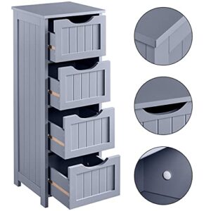 Yaheetech Bathroom Floor Cabinet, Wooden Side Storage Organizer, 4 Drawers Free-Standing Cabinet for Bathroom/Hallway/Living Room, Gray