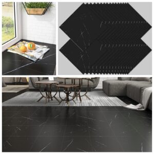 CHICHOME 12''x12'' Peel and Stick Floor Tile Black 32 Pack Marble Vinyl Floor Tiles Self Adhesive Vinyl Flooring Tiles Waterproof Removable Stick on Floor Tile for Bathroom Kitchen Bedroom Living Room