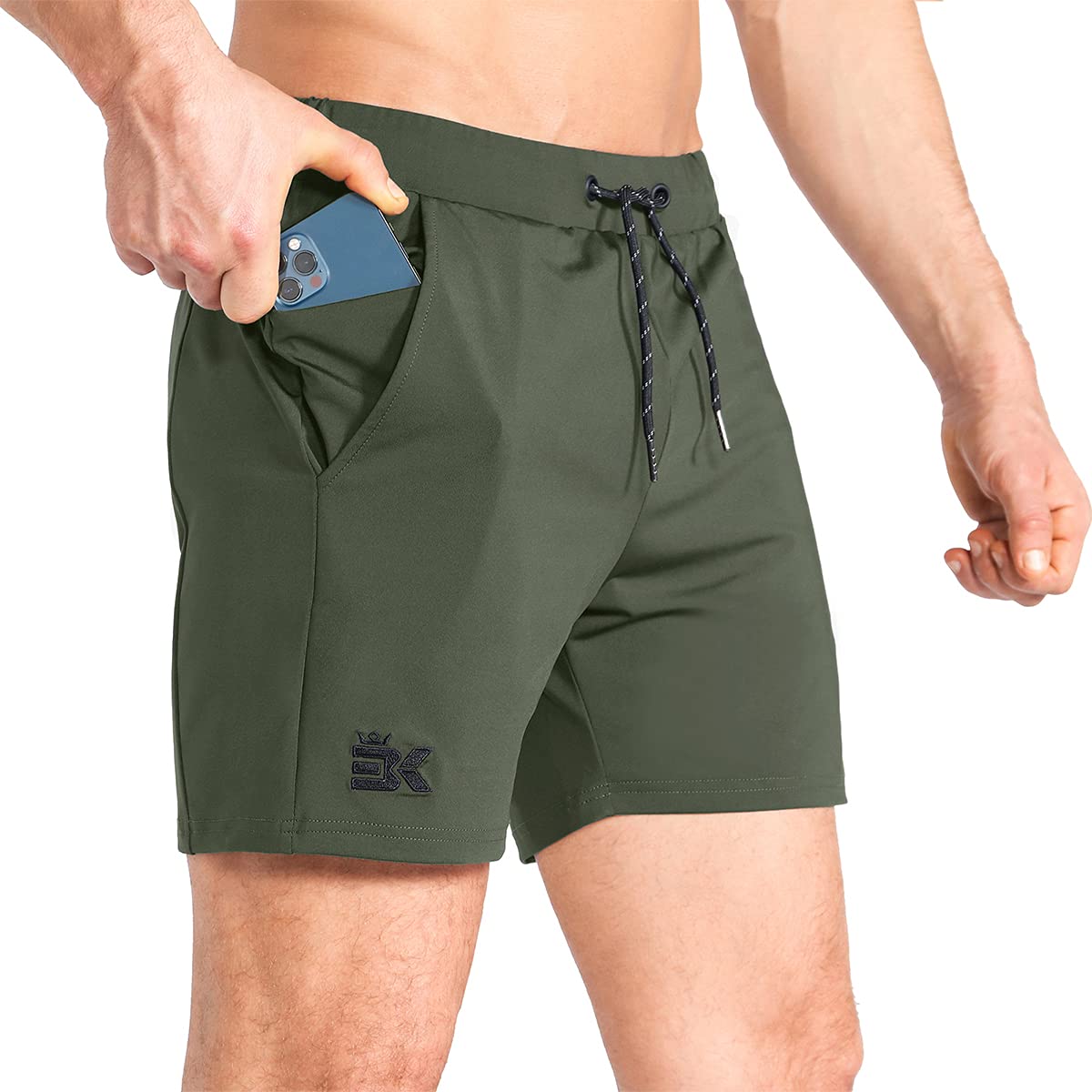 BROKIG Men's Lightweight Gym Shorts,Bodybuilding Quick Dry Running Athletic Workout Shorts for Men with Pockets(Army Green, Medium)