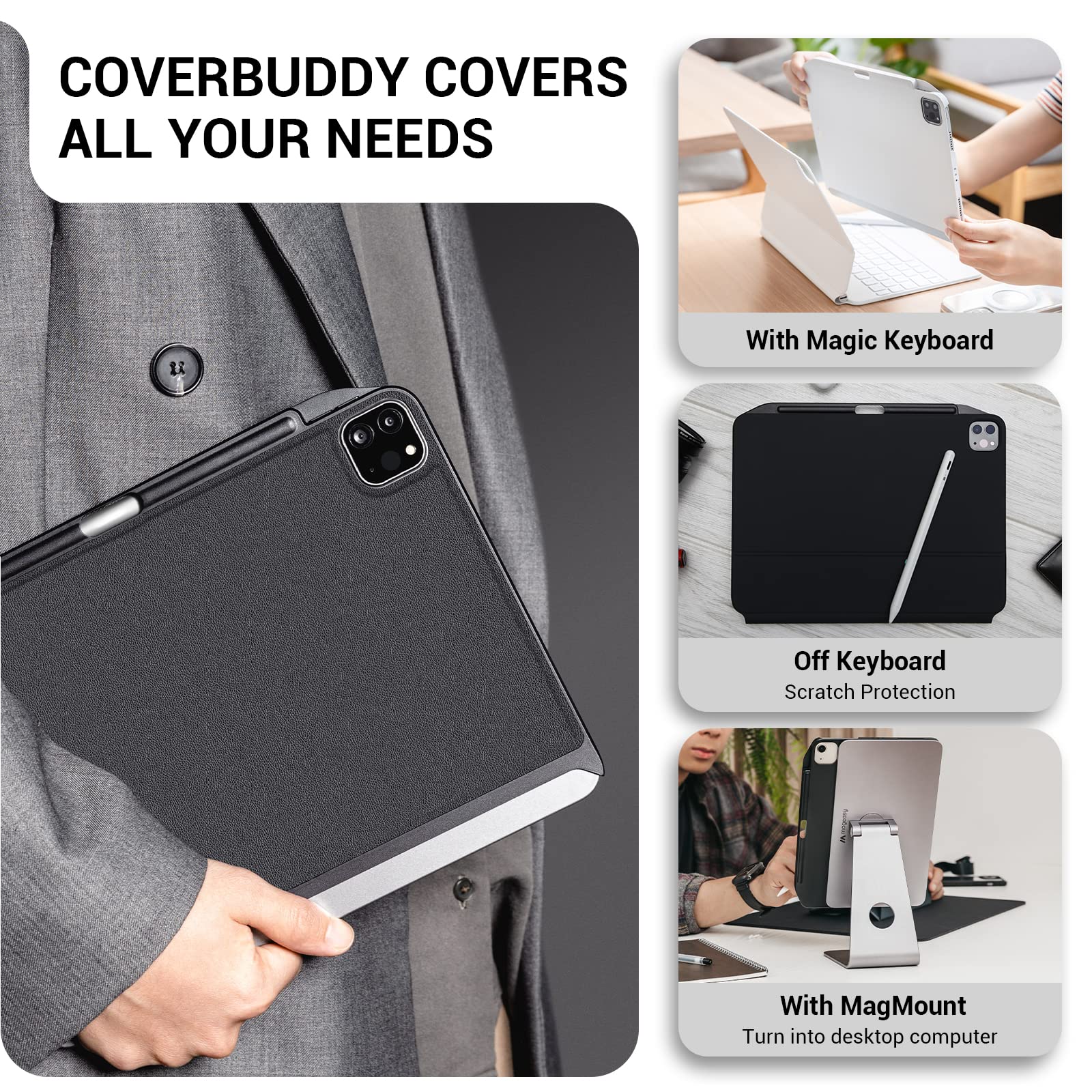 SWITCHEASY CoverBuddy iPad Pro 12.9" Case Compatible with Magic Keyboard & Smart Keyboard Folio (Keyboard Not Included) | with Pencil Holder | for 2021-2022 iPad Pro 12.9" 5th-6th Gen - Black