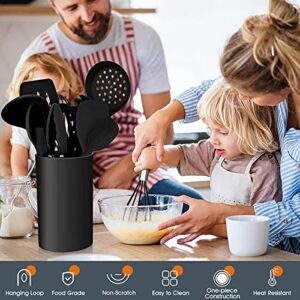 Kitchen Utensils Set, E-far 15-Piece Silicone Cooking Utensils with Holder, Non-stick Cookware Friendly & Heat Resistant, Includes Ladle Spatula Spoon Slotted Turner for Cooking & Baking (Black)