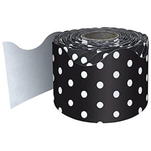 Carson Dellosa 65 Feet Black and White Polka Dots Bulletin Board Borders, Scalloped Border Trim, Rolled Classroom Borders for Bulletin Board, White Board, Cork Board, Black and White Classroom Décor