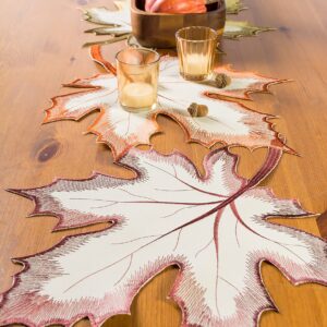 DII Fall Table Decorations Indoor Décor, Thanksgiving, Table Runner, 14x108, Embroidered Cut Work Leaves