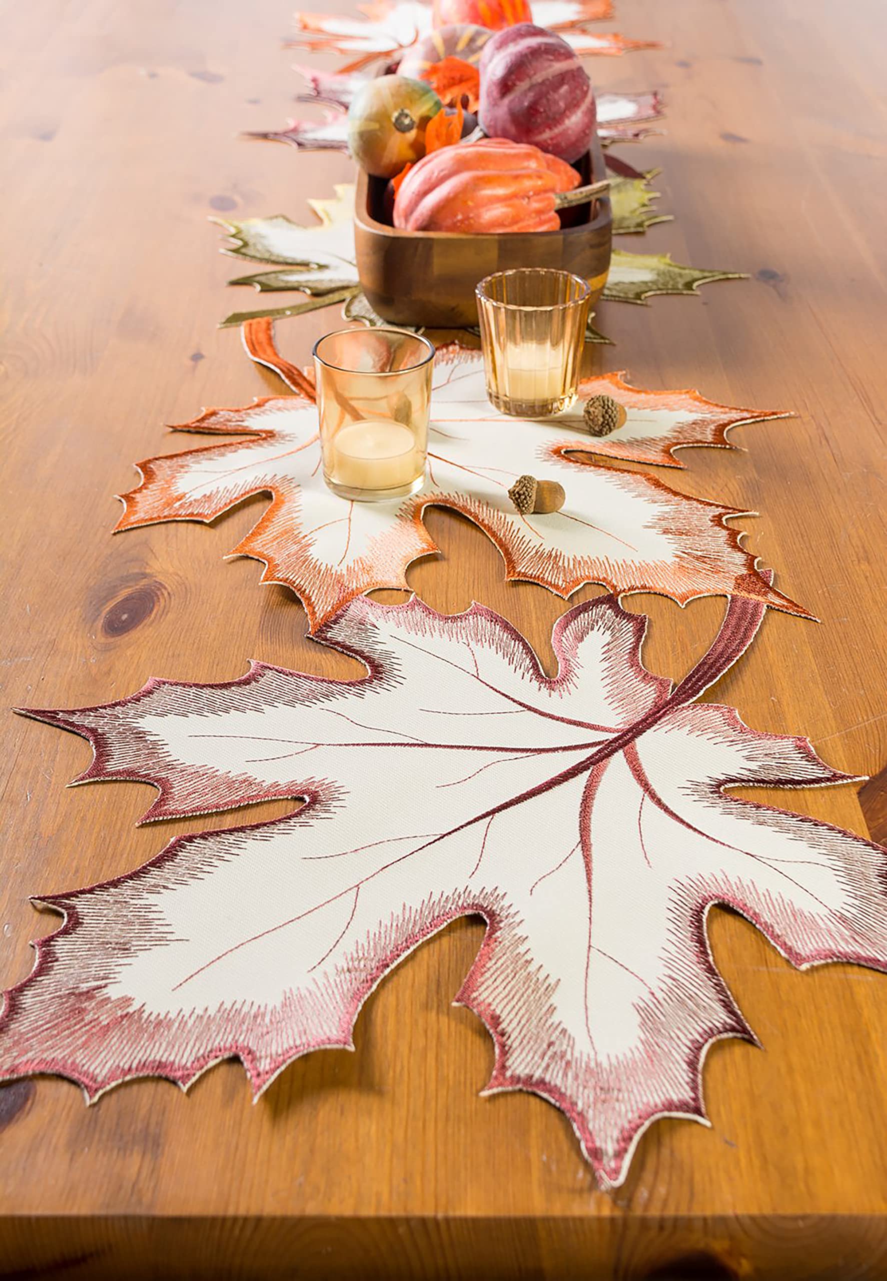 DII Fall Table Decorations Indoor Décor, Thanksgiving, Table Runner, 14x108, Embroidered Cut Work Leaves