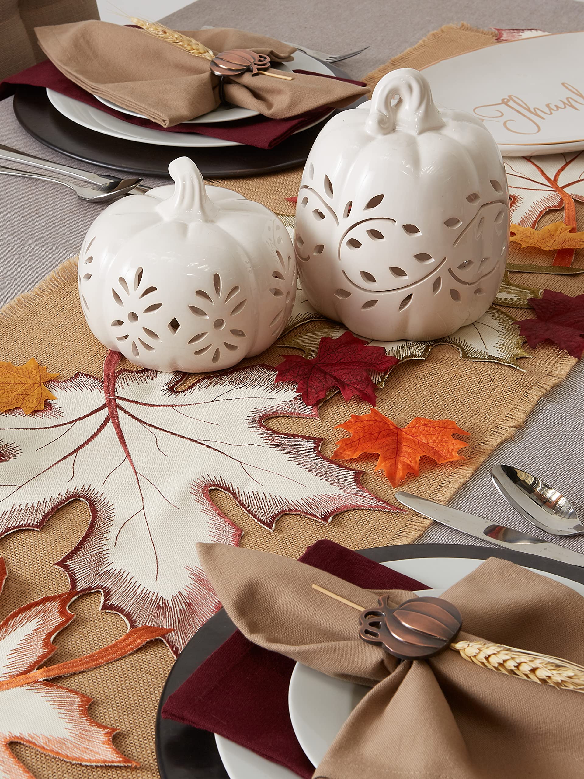 DII Fall Table Decorations Indoor Décor, Thanksgiving, Table Runner, 14x108, Embroidered Cut Work Leaves