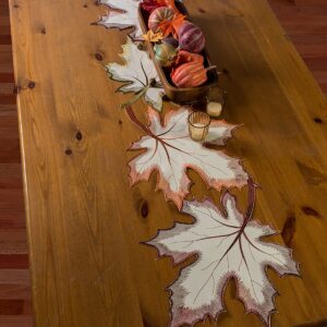 DII Fall Table Decorations Indoor Décor, Thanksgiving, Table Runner, 14x108, Embroidered Cut Work Leaves