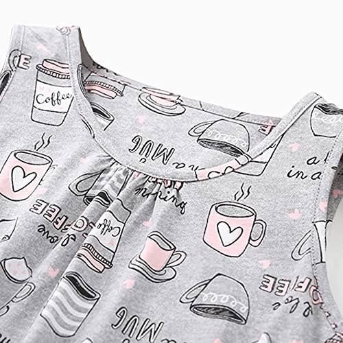 Lu's Chic Women's Short Pajama Set Cute 2 Piece Sleepwear Cotton Print Sleeveless Loungewear Summer Drawstring Pleated Tank Crew Neck Grey Cup Large