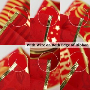 MEEDEE Red Velvet Wired Ribbon For Christmas Tree 2.5 Inch 6 Rolls 36 Yards Christmas Ribbon Set Wide Velvet Ribbon Wired Ribbon For Christmas Tree Velvet Red Ribbon Red And Gold Christmas Tree Ribbon