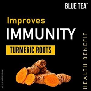 BLUE TEA - Turmeric Ashwagandha Tea - 30 Plant Based Tea Bags | PRIME SAVING DAY | AYURVEDIC BLEND | Turmeric Tea - High in Curcumin - CAFFEINE FREE | Non-GMO - Vegan - Gluten Free | Reusable Tin Pack