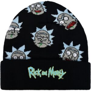 Rick and Morty Logo Rick Sanchez Head Knitted Cuff Beanie Hat, Black, One Size