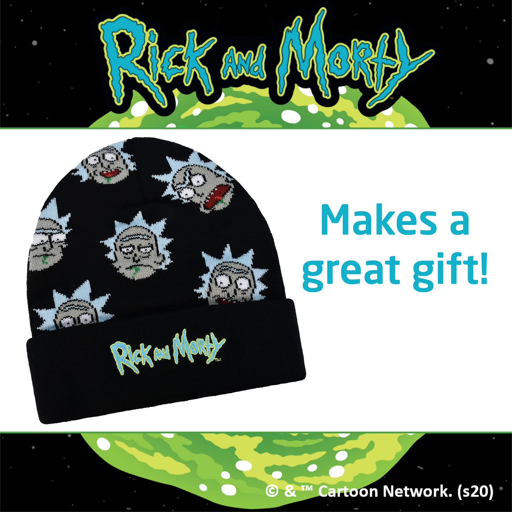 Rick and Morty Logo Rick Sanchez Head Knitted Cuff Beanie Hat, Black, One Size