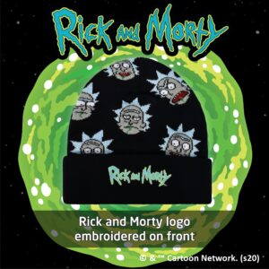 Rick and Morty Logo Rick Sanchez Head Knitted Cuff Beanie Hat, Black, One Size