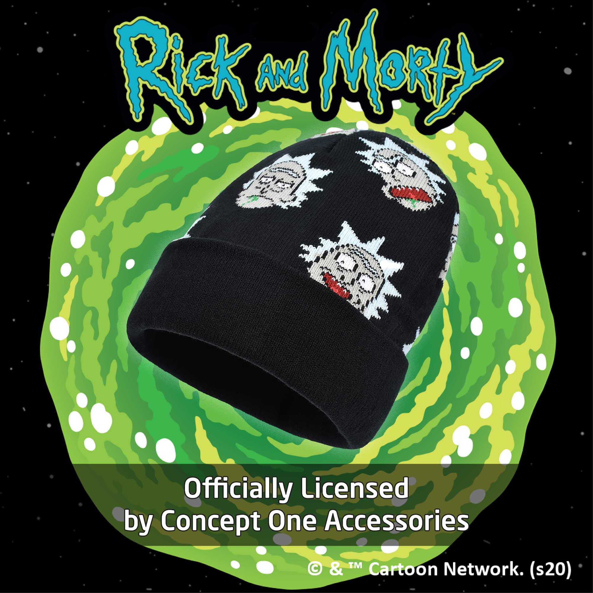 Rick and Morty Logo Rick Sanchez Head Knitted Cuff Beanie Hat, Black, One Size