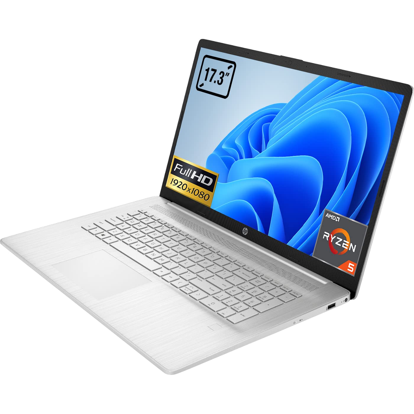 HP Laptop 17.3" FHD 1080P IPS Display, AMD Ryzen 5 5500U 6 Core CPU (Beat i7-1065G7), 32GB RAM, 1TB PCIe SSD, HD Webcam, WiFi, Bluetooth, HDMI, Win10 Home, Available Upgrade to Win11 Home, Silver