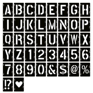 4 Inch Letter Stencils Symbol Numbers Craft Stencils, 42 Pcs Reusable Alphabet Templates Interlocking Stencil Kit for Painting on Wood, Wall, Fabric, Rock, Sign, DIY Art Projects