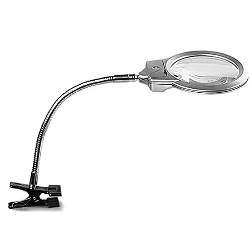 Large Lens Lighted Lamp Top Desk Magnifier Magnifying Glass Clamp with LED Light for Reading, Hobbies, Crafts or Other DIY