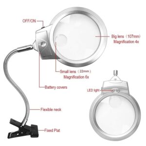 Large Lens Lighted Lamp Top Desk Magnifier Magnifying Glass Clamp with LED Light for Reading, Hobbies, Crafts or Other DIY