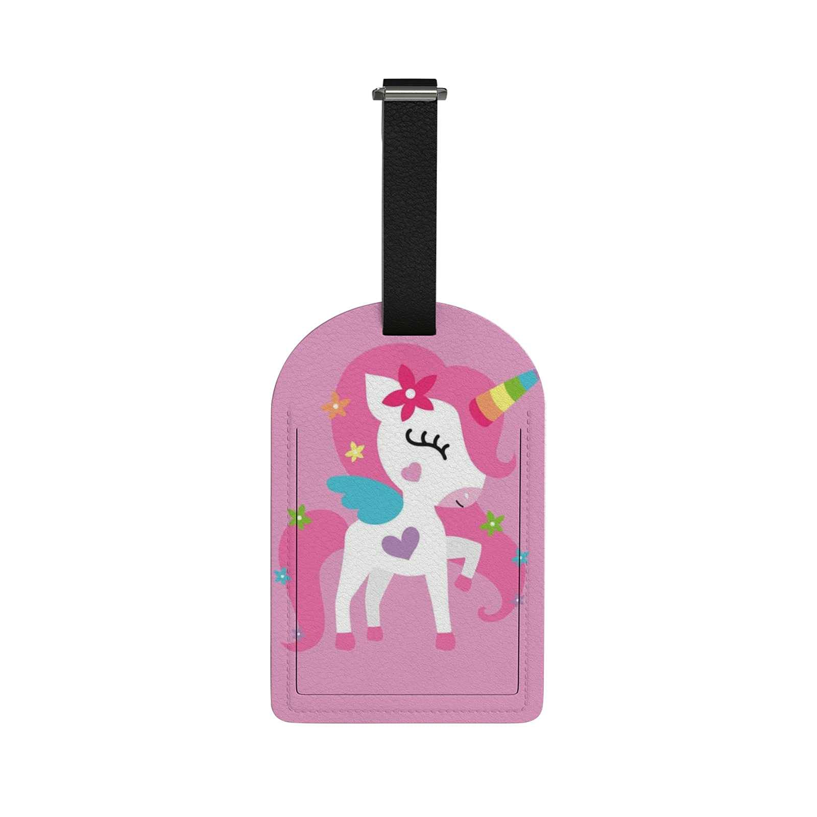 XOLLAR Luggage Tags Pink Baby Unicorn Girl Name ID Identifier Labels for Suitcase Travel Bag Leather Privacy Cover Baggage Tag 1 Piece, One Size