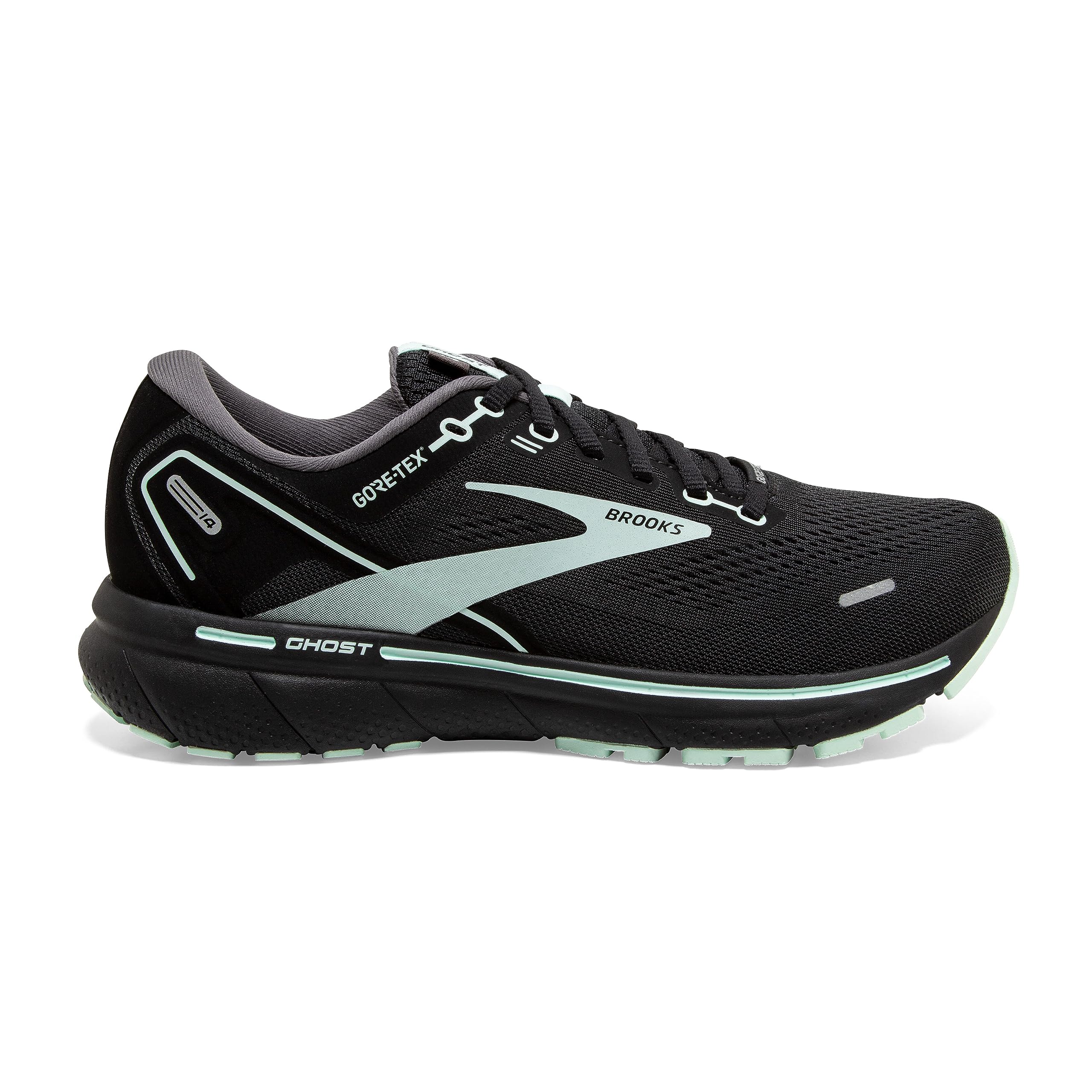 Brooks Women's Ghost 14 GTX Waterproof Neutral Running Shoe - Black/Blackened Pearl/Aquaglass - 9.5 Medium