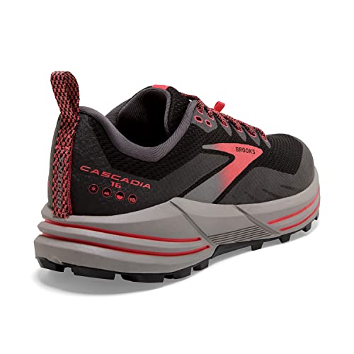 Brooks Women’s Cascadia 16 GTX Waterproof Trail Running Shoe - Black/Blackened Pearl/Coral - 8.5 Medium