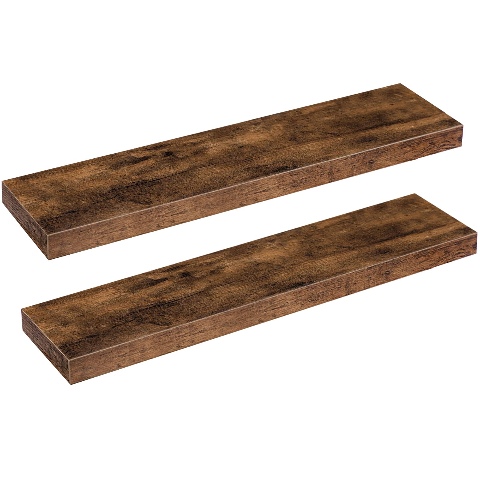 HOOBRO Floating Shelves, Wall Shelf Set of 2, 31.5 Inch Hanging Shelf with Invisible Brackets, for Wall Bathroom, Bedroom, Toilet, Kitchen, Office, Living Room Decor, Rustic Brown BF80BJP201