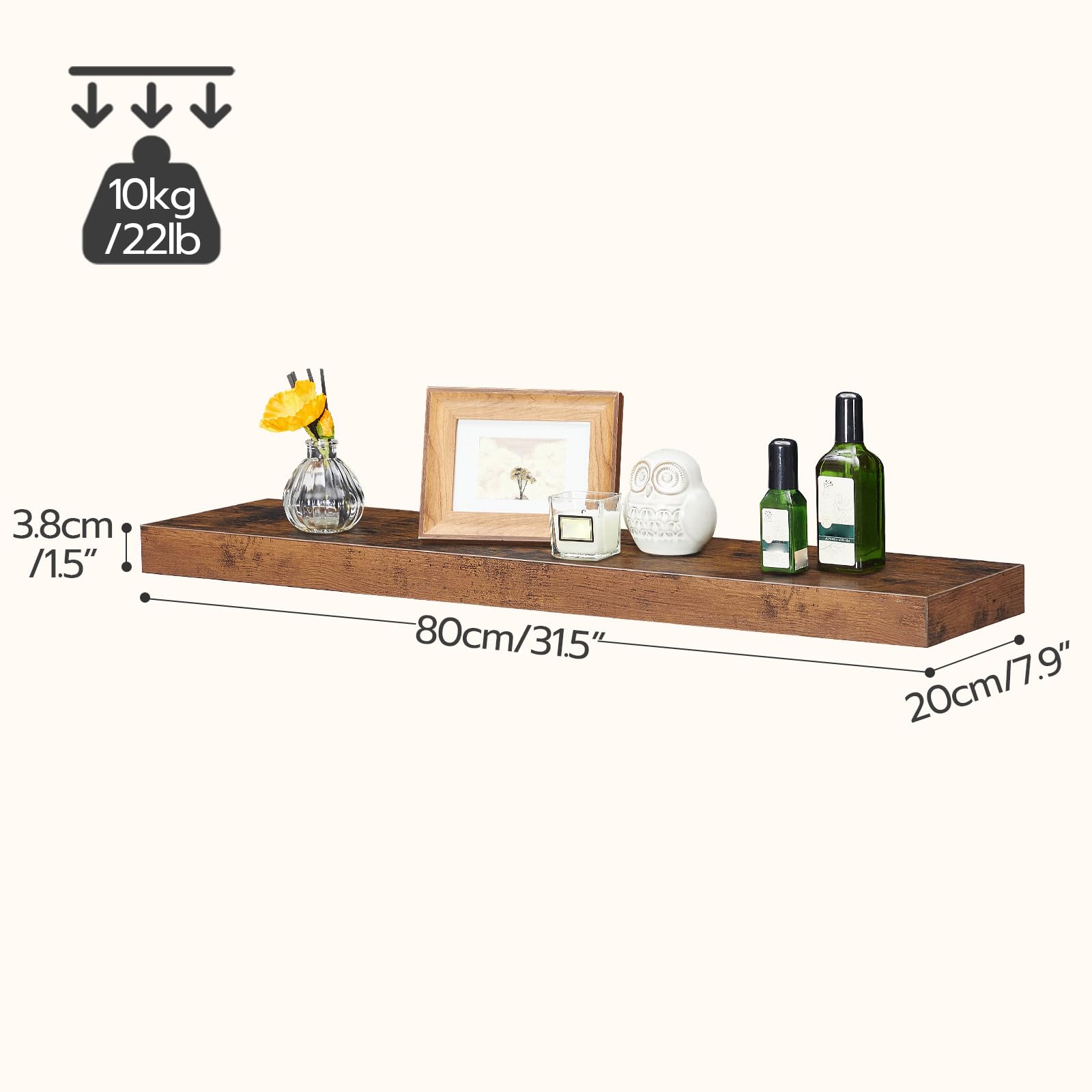 HOOBRO Floating Shelves, Wall Shelf Set of 2, 31.5 Inch Hanging Shelf with Invisible Brackets, for Wall Bathroom, Bedroom, Toilet, Kitchen, Office, Living Room Decor, Rustic Brown BF80BJP201