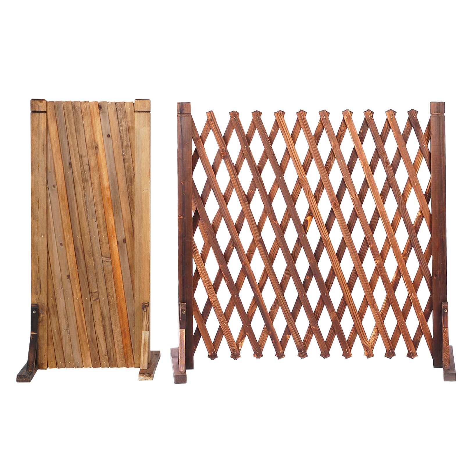 tonchean 2 Pack Expandable Wood Garden Fence Freestanding Accordion Fence Retractable Trellis Lattice Fence Panels Wooden Pet Gate for Home Patio Garden Decorative