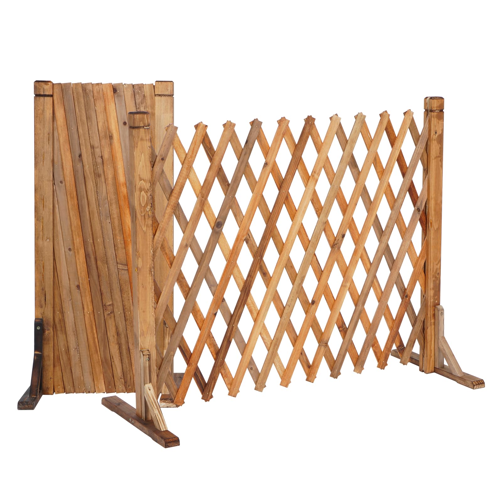 tonchean 2 Pack Expandable Wood Garden Fence Freestanding Accordion Fence Retractable Trellis Lattice Fence Panels Wooden Pet Gate for Home Patio Garden Decorative