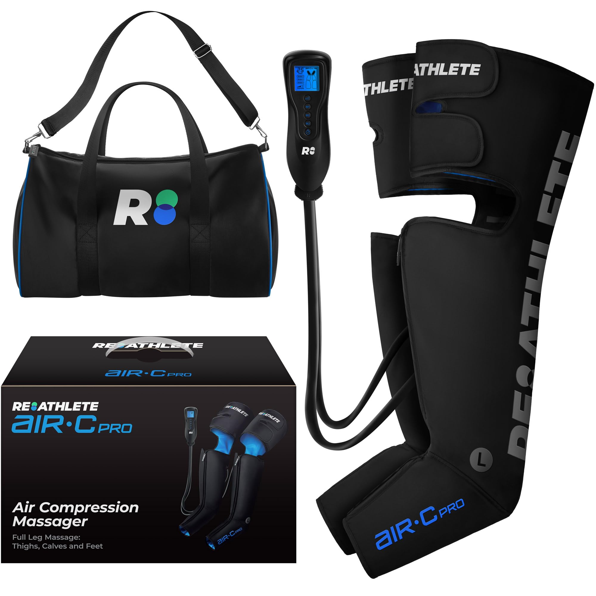 REATHLETE Leg Massager | Rechargeable & Portable Sequential Compression Device with Digital Controller & Bag | New Sleeve Design Machine for Legs | Thigh, Calf & Feet Massager