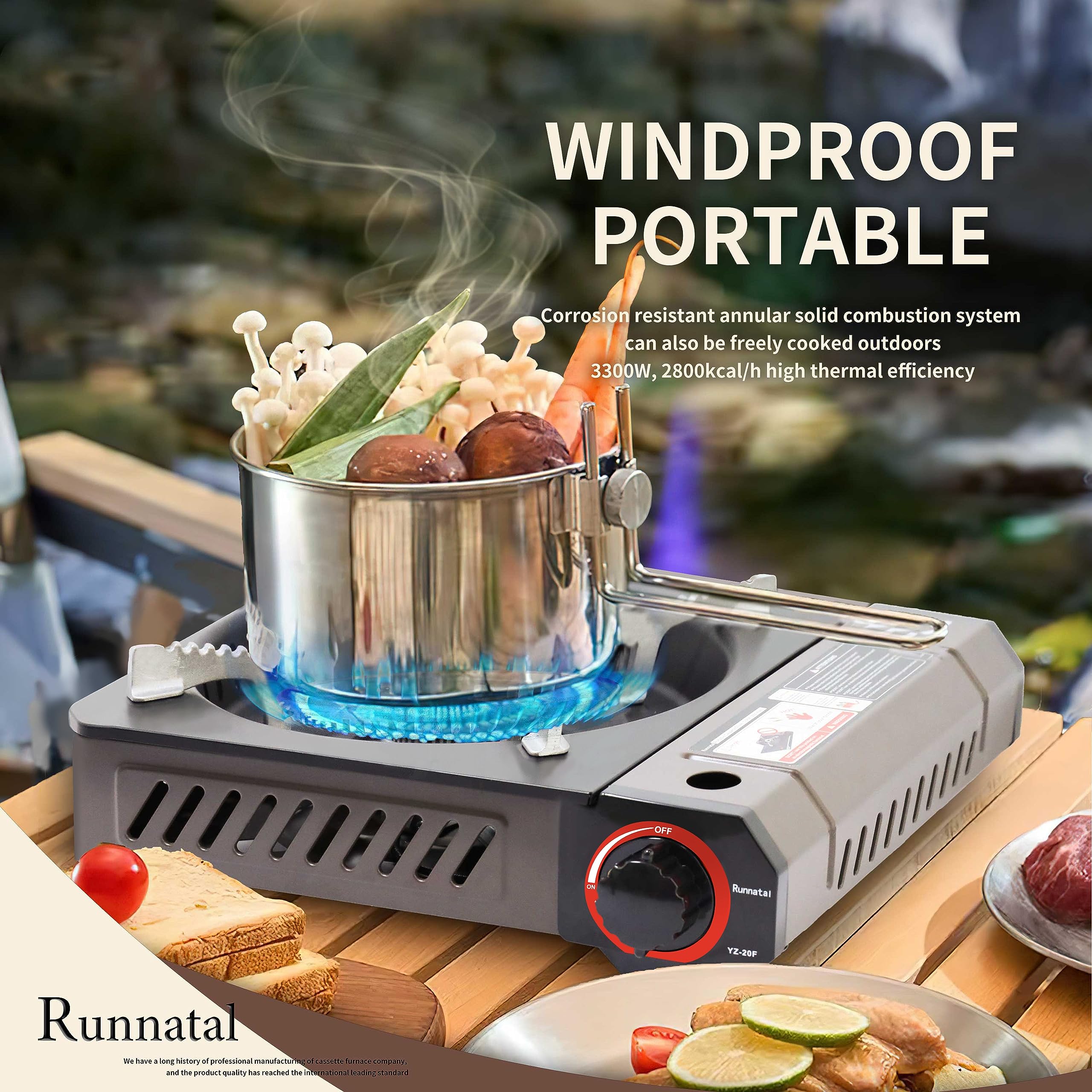 Runnatal Portable Camping Stove, 3300W High Power Butane Stove, Windproof Camping Stove, High Temperature Resistance, Perfect for Camping, Hiking and Emergency